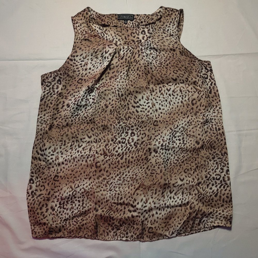 ELEMENTZ Tank Top Women's Large Leopard Prints Sleeveless Satin Round Neck Shirt